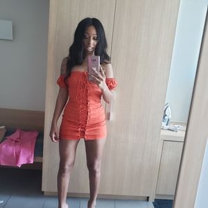 Orange off the shoulder dress